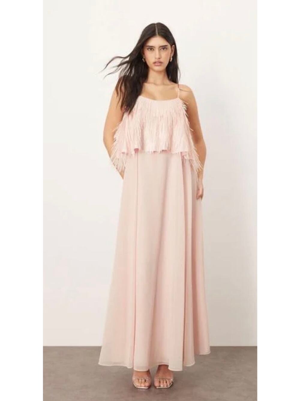 NEW Arrange Shard Sequin Layered Trapeze Cami Maxi Dress Pink Size 6 Cocktail